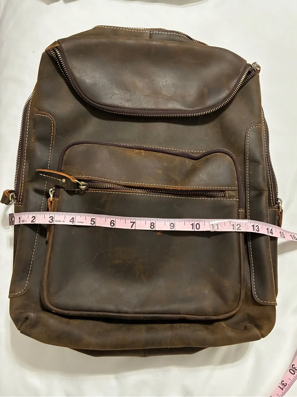Vintage Distressed Brown Leather Backpack Full Grain Leather Adjustable Straps